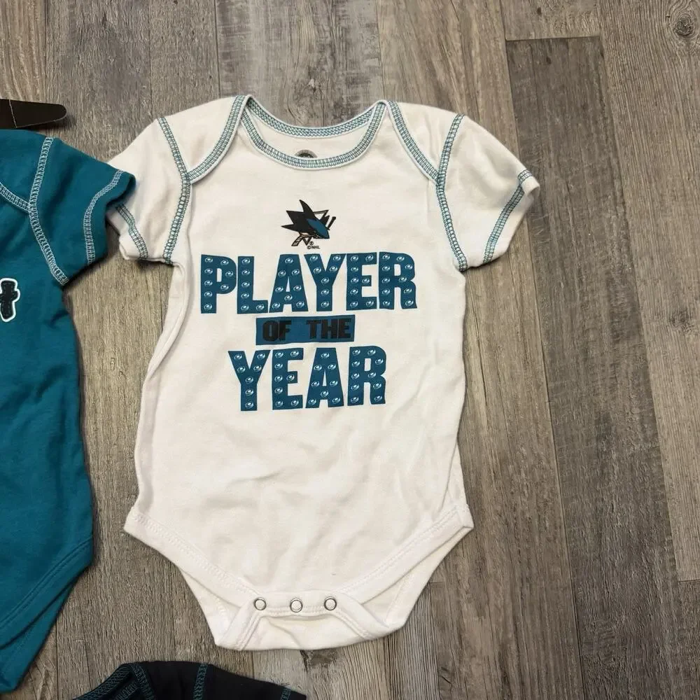 Reebok NHL San Jose Sharks 3pc Creeper Bodysuit Set Infant Baby GIRLS 6M/9M